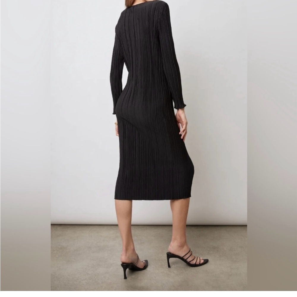Rails Jordy Women Plisse Pleated Midi Black Long Sleeve Dress Size Medium - Picture 3 of 6